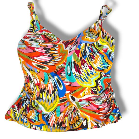 NEW Bleu Rod Beattie Swim Tankini Top SZ 20W Printed Ruched Flattering Swimsuit - Picture 1 of 7